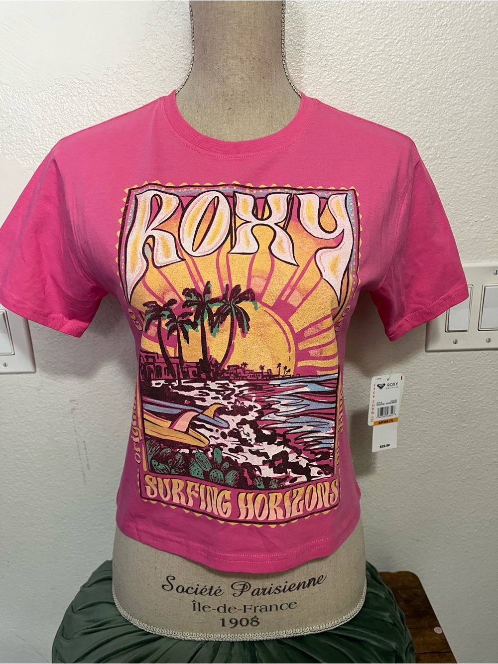 Roxy Pink Surfing Horizons Sunset Graphic Tee